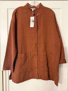 Eileen Fisher Textured Button-Front Standard Collar Jacket